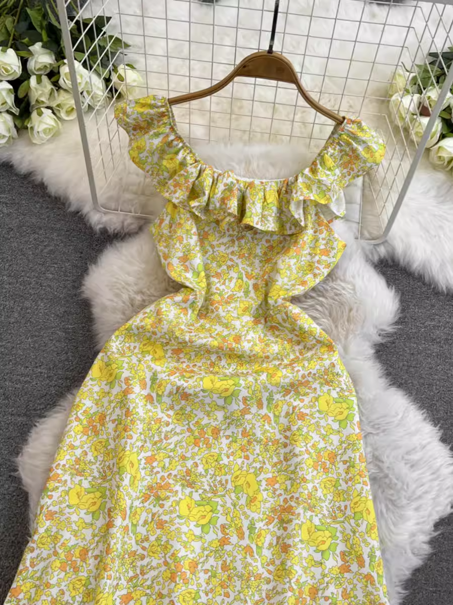 Floral dress with square neck YM1045