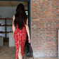 Red Floral Suspender Dress Women's Slim Slit Dress YM471