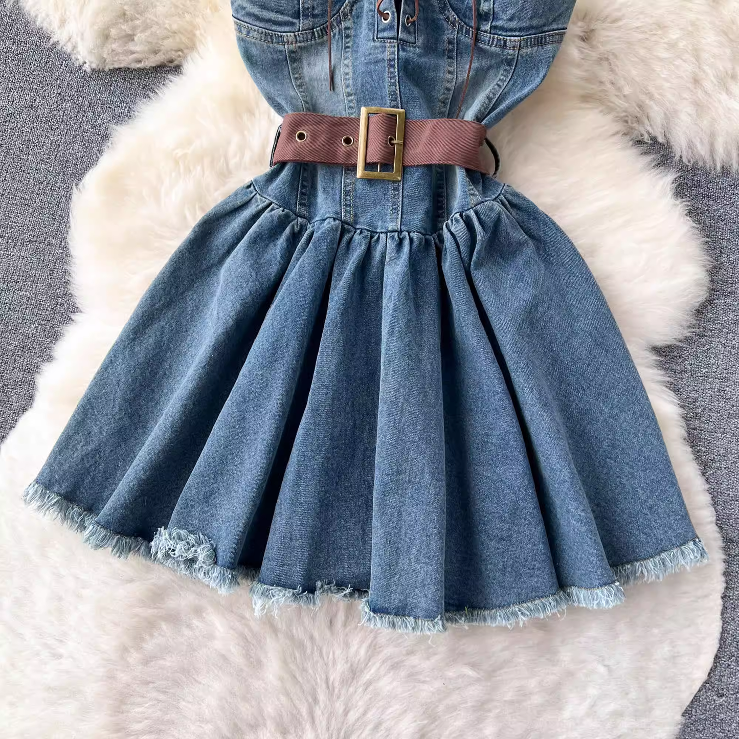 Retro Temperament Bandage Design Denim Dress ,YM108