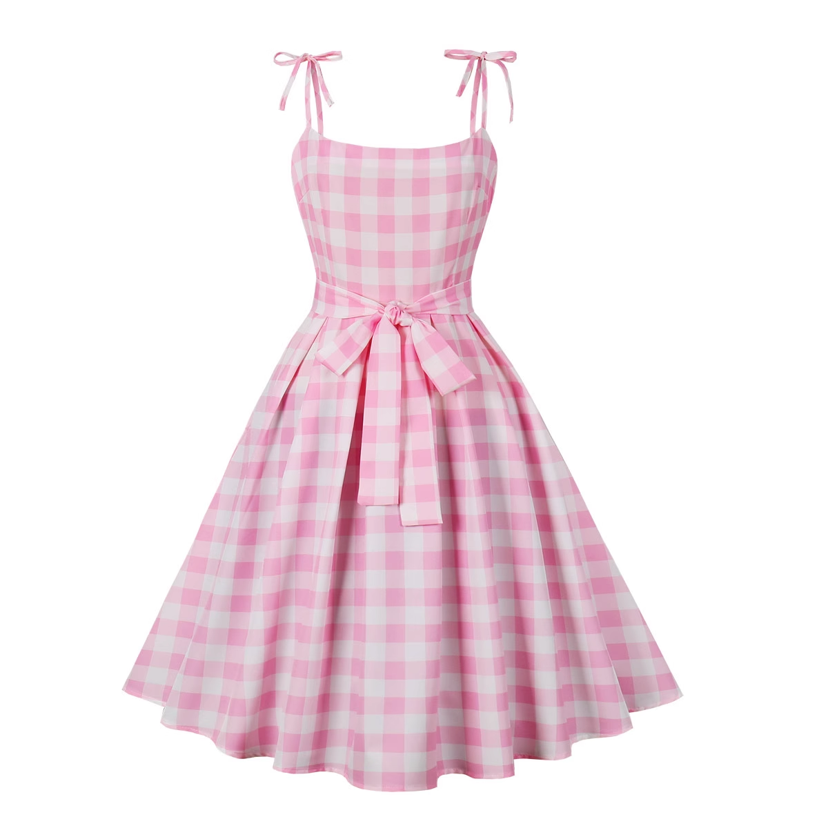 Summer Student Sweet Barbie Pink Plaid Bow Swing Dress YM485