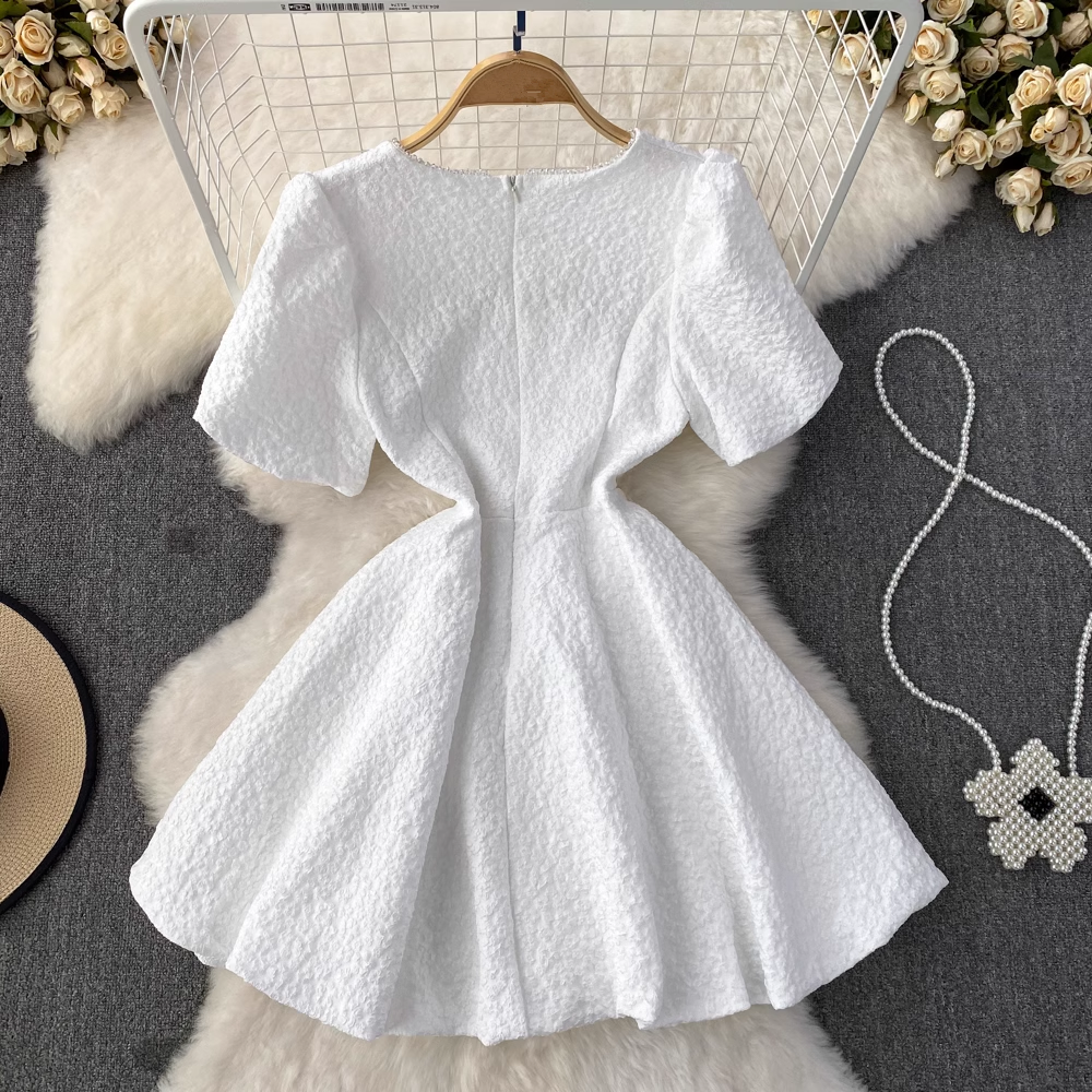 Bubble Short Sleeve Square Neck Short A-Line Puff Dress, YM252