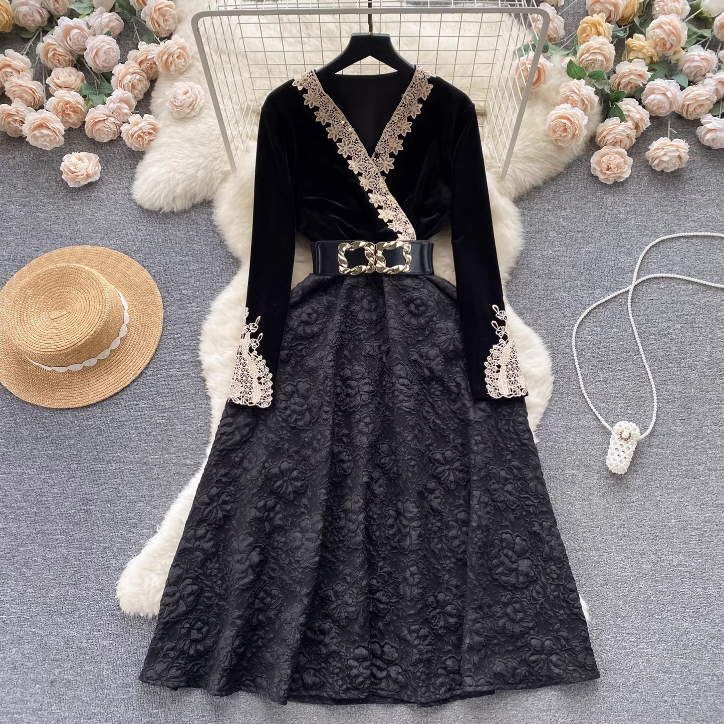 women's autumn retro velvet dress YM630