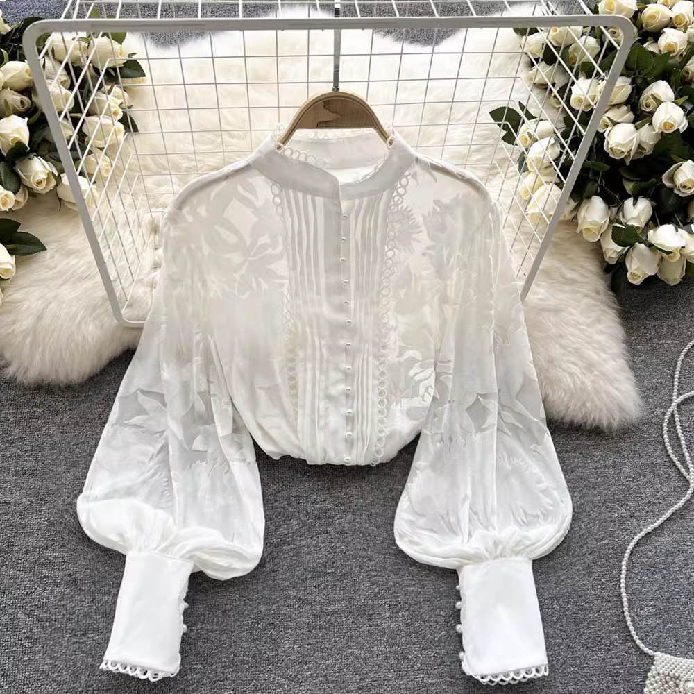 Women's Puff Sleeve Lace Blouses ,YM135