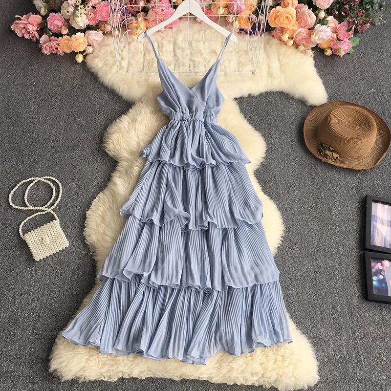 women's summer suspender pleated dress YM524