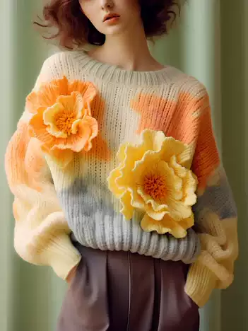 retro flower sweater apricot sweater  YM858