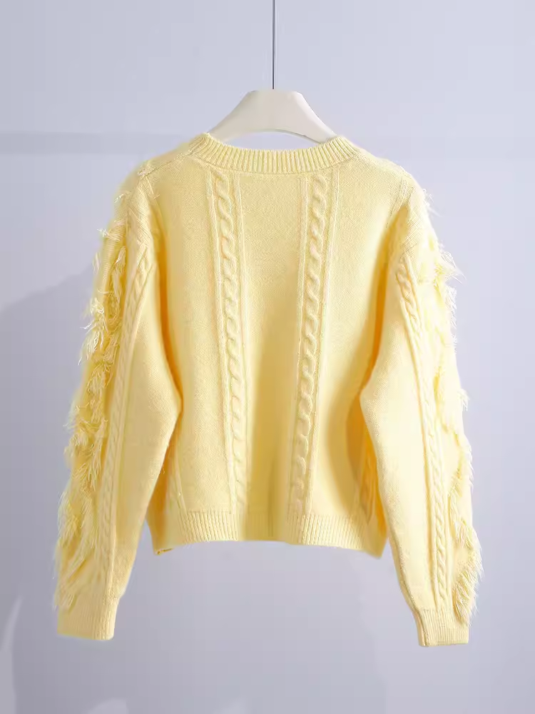 women's short tassel twist sweater YM650