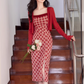 Retro Romantic Red Suspender Plaid Dress Party Dress YM1678