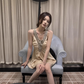 Luxury Satin Beaded Suspender Dress Champagne Birthday Mini Dress YM1721