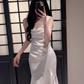 Elegant Mermaid Prom Dress Satin White Long Evening Dress YM1702