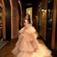 Strapless Dress Evening Dress Pink Super Fairy Light Tulle Birthday Dress Princess Gown YM1635