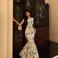 Pretty Blue Floral Ruffle Long Prom Dress Mermaid Party Dress YM1705