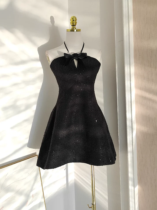 Halter Black Short Homecoming Dress Short Dress YM1604