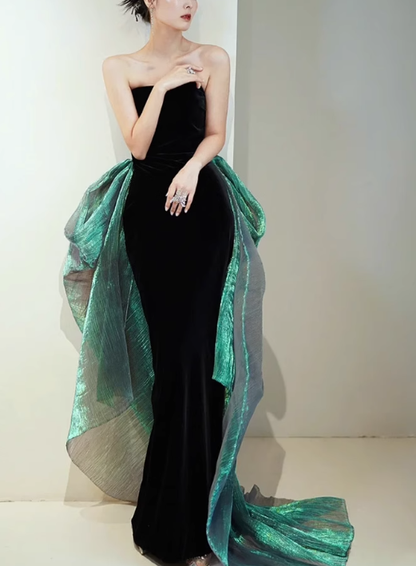 Black Evening Dress Strapless Velevet Mermaid Prom Dress YM1615