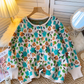 Retro sweater coat new round neck three-dimensional flower knitted cardigan YM1583