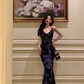 Charming Spaghetti Straps Purple Floral Butterfly Long Prom Dress Birthday Outfits YM1707