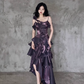 Irregular Ruffled Suspender Prom Dress Dark Purple Long Birthday Dress YM1629