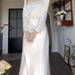 Elegant White Slit Prom Dress Women's Long Sleeve Birthday Dress YM1696