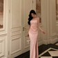 Classy Pink Satin Prom Dress Birthday Outfits Evening Gown YM1619