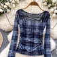 European And American Hot Girl Style Green Plaid Printed Backless Top YM1689