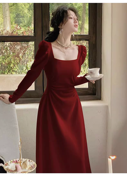 Elegant Red Long Sleeves A Line Party Dress YM1662