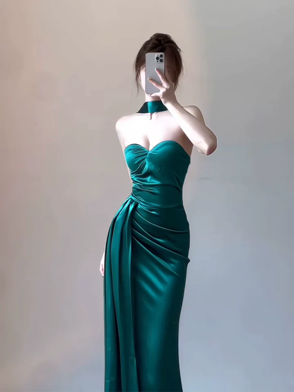 Green Sexy Prom Dress Strapless Slit Party Dres YM1735