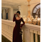 Red Velvet Dress Vintage Long Prom Dress YM1663