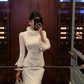 White Fur Collar Prom Dress Elegant Mermaid Long Dress YM1674