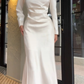 Elegant White Slit Prom Dress Women's Long Sleeve Birthday Dress YM1696