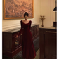 Red Velvet Dress Vintage Long Prom Dress YM1663