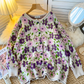 Retro sweater coat new round neck three-dimensional flower knitted cardigan YM1583