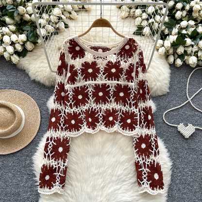 Vintage Knitted Hollow Crochet Sweater  YM1687