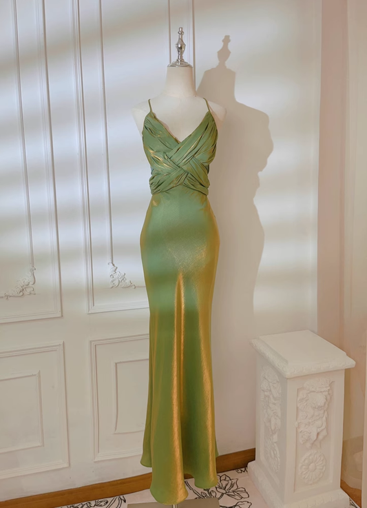 Green Suspender Evening Dress French Style Slim Green Party Dress YM1695